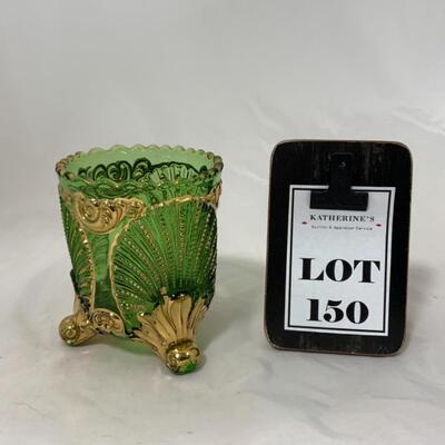 -150- ANTIQUE | Emerald and Gold | Footed Spooner