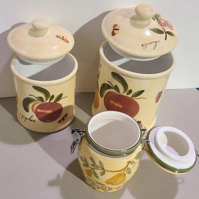 3 Handpainted Earthenware Containers -Item #411