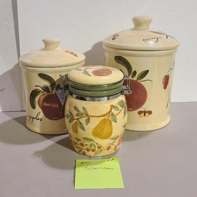 3 Handpainted Earthenware Containers -Item #411