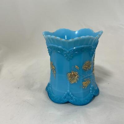 -152- VINTAGE | Northwood Blue Chrysanthemum Sprig Spooner | Swizzle Sticks 