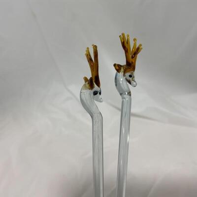 -152- VINTAGE | Northwood Blue Chrysanthemum Sprig Spooner | Swizzle Sticks 