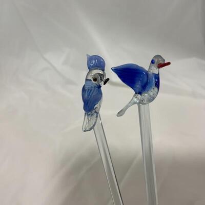 -152- VINTAGE | Northwood Blue Chrysanthemum Sprig Spooner | Swizzle Sticks 