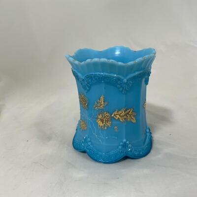 -152- VINTAGE | Northwood Blue Chrysanthemum Sprig Spooner | Swizzle Sticks 
