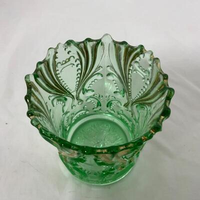 -153- ANTIQUE | Green & Gold Glass Spooner