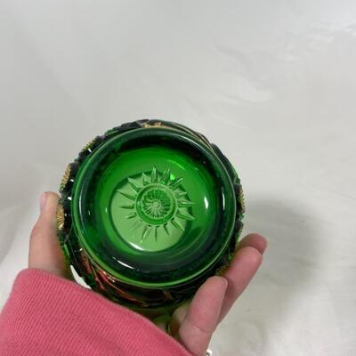 -155- ANTIQUE | Emerald and Gold Spooner | Vase