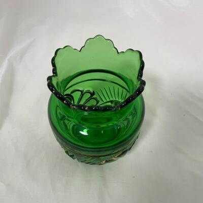 -155- ANTIQUE | Emerald and Gold Spooner | Vase
