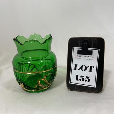 -155- ANTIQUE | Emerald and Gold Spooner | Vase