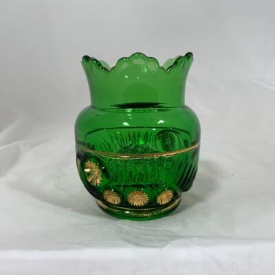 -155- ANTIQUE | Emerald and Gold Spooner | Vase
