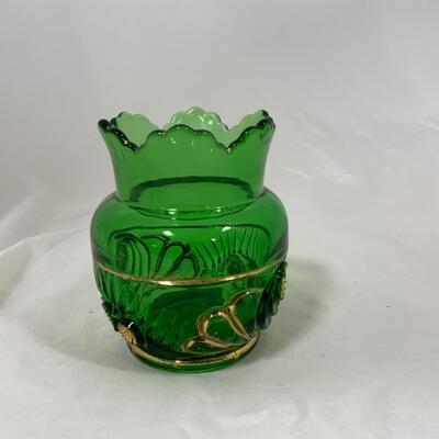 -155- ANTIQUE | Emerald and Gold Spooner | Vase