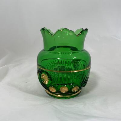 -155- ANTIQUE | Emerald and Gold Spooner | Vase