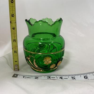 -155- ANTIQUE | Emerald and Gold Spooner | Vase