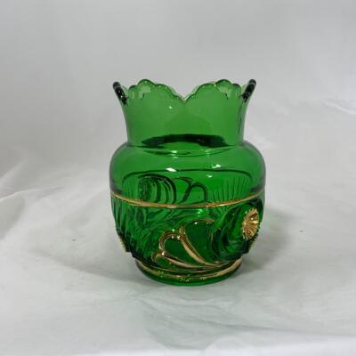 -155- ANTIQUE | Emerald and Gold Spooner | Vase