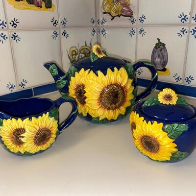 #74 Cobalt Sunflower Teapot Set 