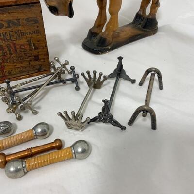 -184- VINTAGE | Metal Knife Rests | Chalkware Horse | Codfish Box