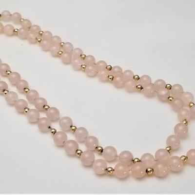 Lot #32  Gorgeous Rose Quartz Beaded Necklace with 14KT Gold clasp and spacers