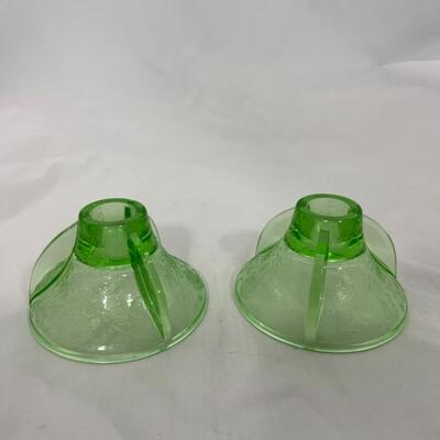 -187- VINTAGE | Green Florentine Candle Holders | Etched Glass Console Bowl