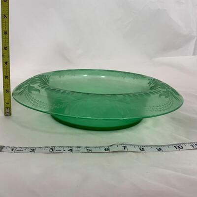 -187- VINTAGE | Green Florentine Candle Holders | Etched Glass Console Bowl