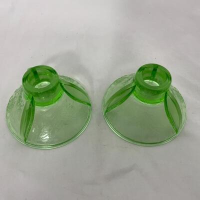 -187- VINTAGE | Green Florentine Candle Holders | Etched Glass Console Bowl