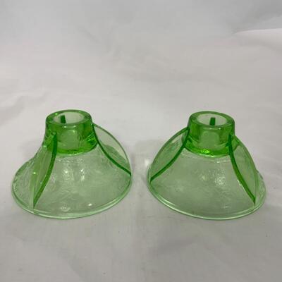 -187- VINTAGE | Green Florentine Candle Holders | Etched Glass Console Bowl