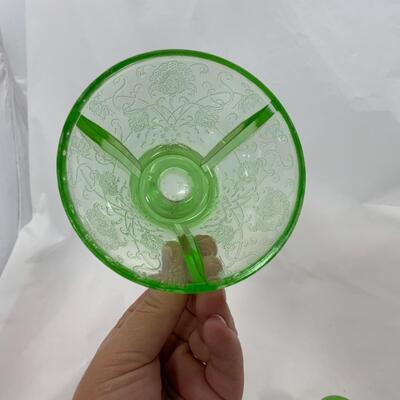 -187- VINTAGE | Green Florentine Candle Holders | Etched Glass Console Bowl