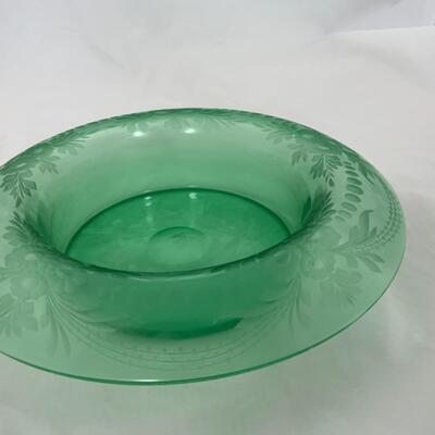 -187- VINTAGE | Green Florentine Candle Holders | Etched Glass Console Bowl