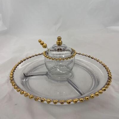 -189- VINTAGE | Golden Candlewick Serving Dish | Complete