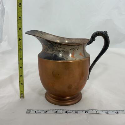 -190- VINTAGE | Brass Asian-Inspired Plate | Silver over Copper Pitcher