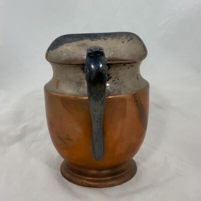 -190- VINTAGE | Brass Asian-Inspired Plate | Silver over Copper Pitcher