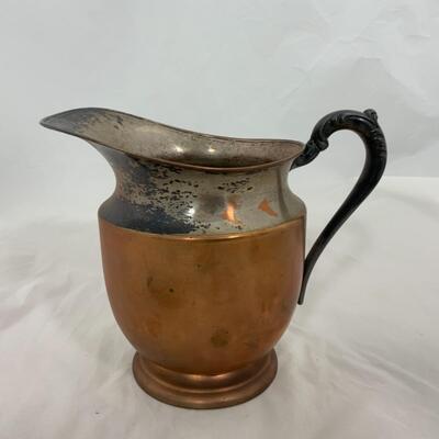 -190- VINTAGE | Brass Asian-Inspired Plate | Silver over Copper Pitcher