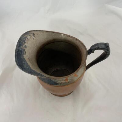 -190- VINTAGE | Brass Asian-Inspired Plate | Silver over Copper Pitcher