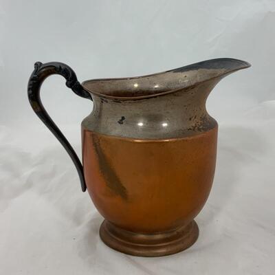 -190- VINTAGE | Brass Asian-Inspired Plate | Silver over Copper Pitcher