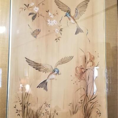 Lot 35  Beautiful Bird Painting on Silk by well-known mural Artist Audre Reinike de Buys