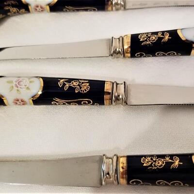 Lot #44  Set of Six Porcelain Barrel Handled Steak Knives