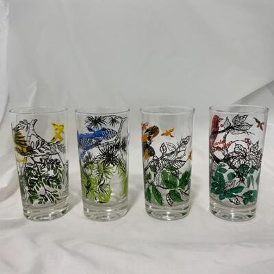 -197- VINTAGE | Six Bird Glasses | Goldfinch | Blue Bird | Oriole | Scarlet Tanager