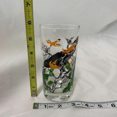 -197- VINTAGE | Six Bird Glasses | Goldfinch | Blue Bird | Oriole | Scarlet Tanager