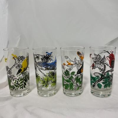 -197- VINTAGE | Six Bird Glasses | Goldfinch | Blue Bird | Oriole | Scarlet Tanager