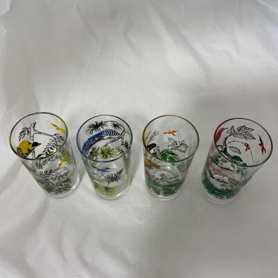 -197- VINTAGE | Six Bird Glasses | Goldfinch | Blue Bird | Oriole | Scarlet Tanager