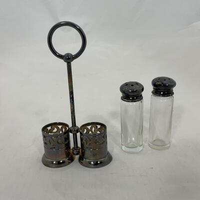 -204- ANTIQUE | Petite Salt and Pepper Set with Caddy