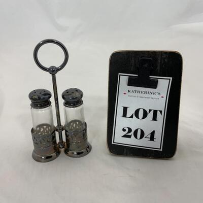 -204- ANTIQUE | Petite Salt and Pepper Set with Caddy