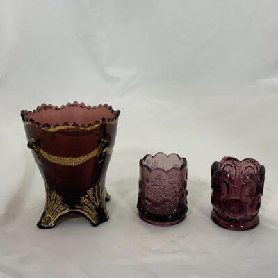 -205- VINTAGE | Footed Spooner | Toothpick Holders | Amethyst