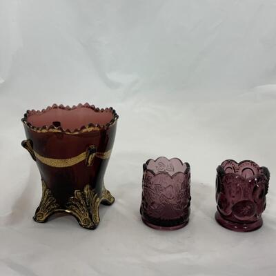-205- VINTAGE | Footed Spooner | Toothpick Holders | Amethyst