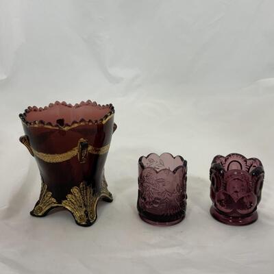 -205- VINTAGE | Footed Spooner | Toothpick Holders | Amethyst