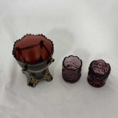-205- VINTAGE | Footed Spooner | Toothpick Holders | Amethyst