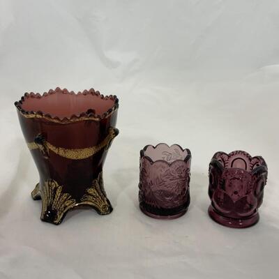-205- VINTAGE | Footed Spooner | Toothpick Holders | Amethyst
