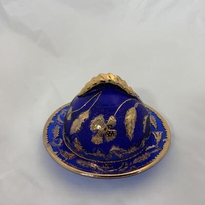 -207- ANTIQUE | Cobalt Gold-Gilded Covered Butter Dish