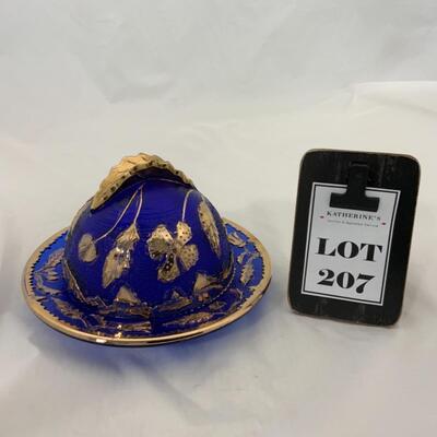 -207- ANTIQUE | Cobalt Gold-Gilded Covered Butter Dish
