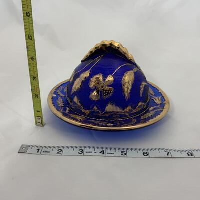 -207- ANTIQUE | Cobalt Gold-Gilded Covered Butter Dish