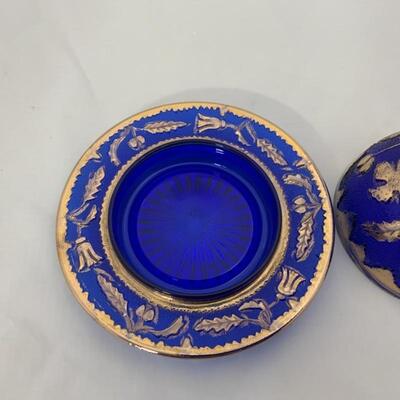 -207- ANTIQUE | Cobalt Gold-Gilded Covered Butter Dish