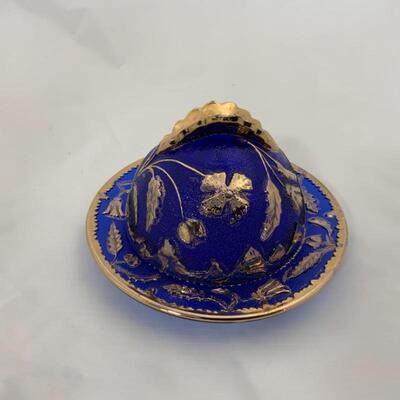 -207- ANTIQUE | Cobalt Gold-Gilded Covered Butter Dish