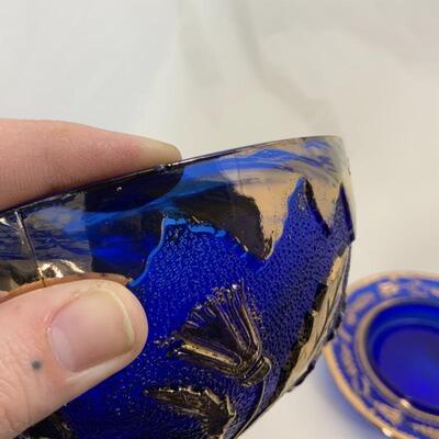 -207- ANTIQUE | Cobalt Gold-Gilded Covered Butter Dish